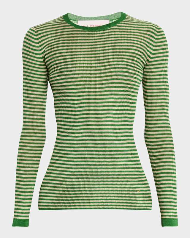 Striped Silk Knit Long-Sleeve Sweater